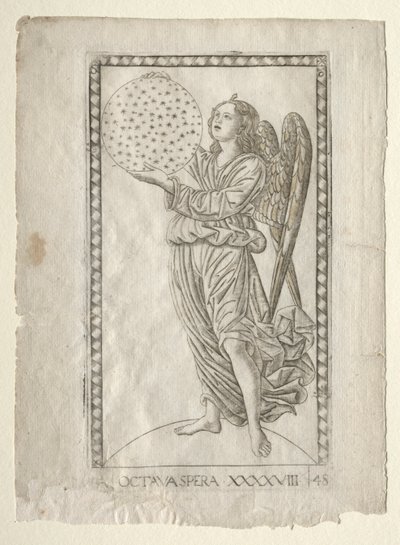De Engel van de Achtste Sfeer uit de Tarocchi, serie A..., voor 1467 door Master of the E Series Tarocchi