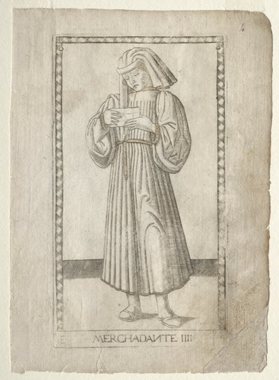 De Koopman uit de Tarocchi, serie E: Condities van de Mens, #4, voor 1467 door Master of the E Series Tarocchi