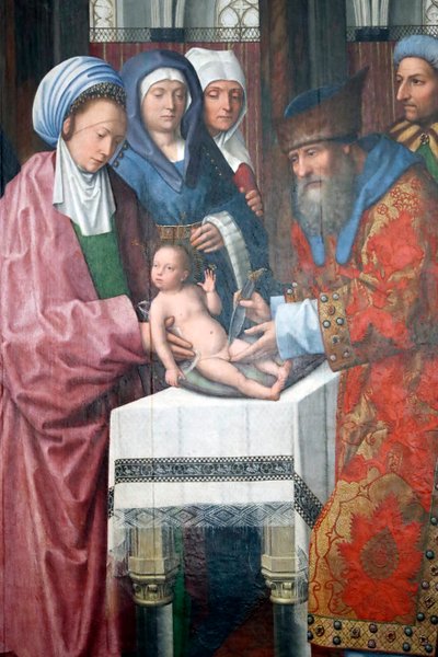 Evora Museum. Meester van het Evora altaarstuk. De besnijdenis van Christus. Olie op paneel. Vlaamse school 1500. Portugal. door Master of the Evora Altarpiece