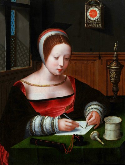 Maria Magdalena schrijft. door Master of the Female Half Lengths