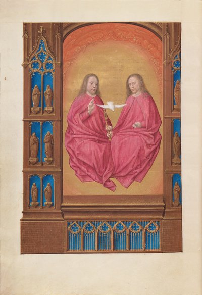 Uren van Koningin Isabella de Katholieke, Koningin van Spanje:  Fol. 17v, De Drievuldigheid door Master of the First Prayerbook of Maximillian