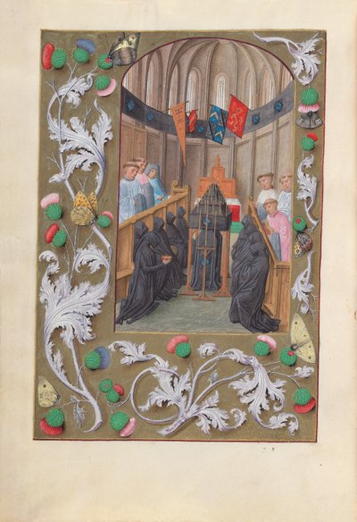 Getijdenboek van koningin Isabella de Katholieke, koningin van Spanje: Fol. 219v, Uitvaartdienst, ca. 1500 door Master of the First Prayerbook of Maximillian
