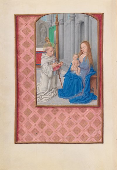 Getijdenboek van koningin Isabella de Katholieke, koningin van Spanje: Fol. 267v, Visioen van St. Bernard, ca. 1500 door Master of the First Prayerbook of Maximillian