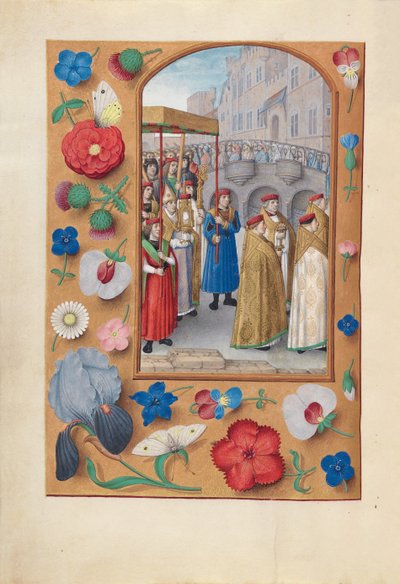 Getijdenboek van Koningin Isabella de Katholieke, Koningin van Spanje: Fol. 43v, Processie van het Sacrament, ca. 1500 door Master of the First Prayerbook of Maximillian