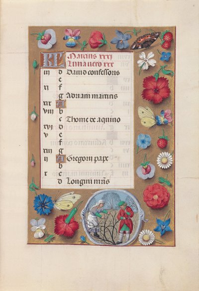 Uren van Koningin Isabella de Katholieke, Koningin van Spanje: Fol. 4r, Maart, ca. 1500 door Master of the First Prayerbook of Maximillian
