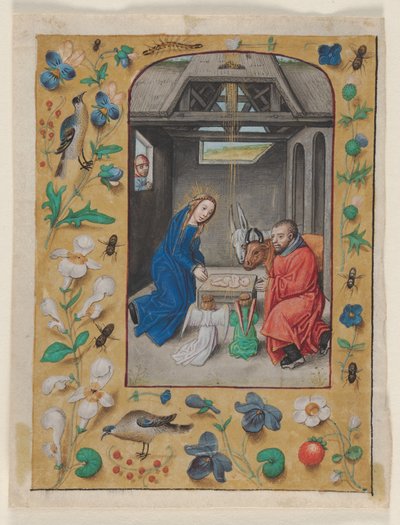 Blad uitgesneden uit een Getijdenboek: De Geboorte door Master of the First Prayerbook of Maximillian