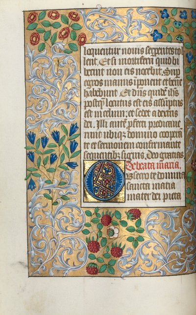 Getijdenboek (Gebruik van Rouen): fol. 18v, Gebeden tot de Maagd, Grote initiaal O met uitgebreide rand door Master of the Geneva Latini