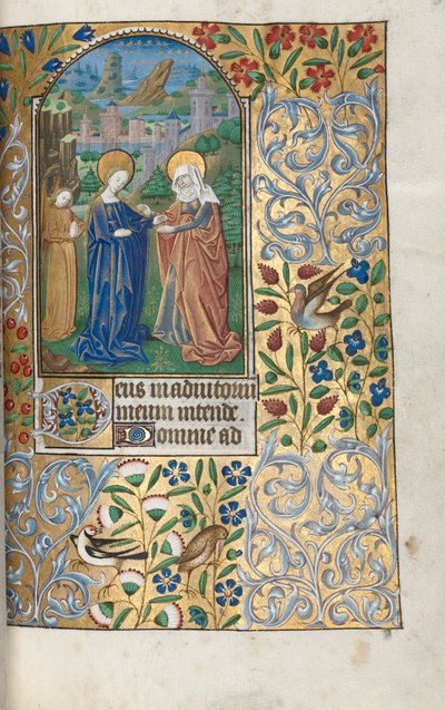 Getijdenboek Gebruik van Rouen: fol. 39r, De Visitatie door Master of the Geneva Latini