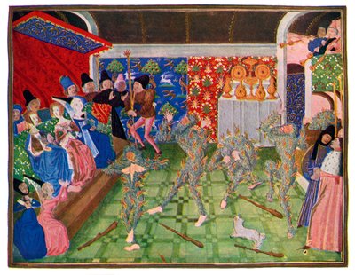 Maskerade aan het Franse hof, 1393, 1470-1475 door Master of the Harley Froissart