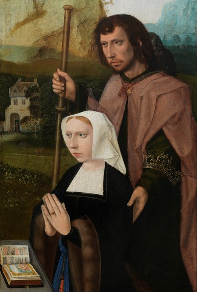 Detail (De schenker, rechterpaneel van het drieluik van de Maagd en het Kind met de heiligen Catharina en Barbara) door Master of the Holy Blood