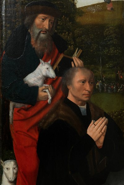 Detail van het linker paneel van de Maagd en Kind met Sint-Catharina en Sint-Barbara, ca. 1520-25 door Master of the Holy Blood