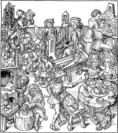 Mercurius en Zijn Kinderen. Illustratie uit het Huisboek door Master of the Housebook