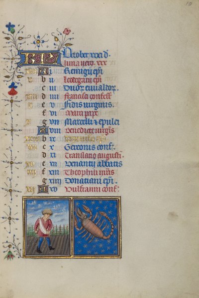 Kalenderblad voor oktober; Zaaien; Schorpioen door Master of the Lee Hours
