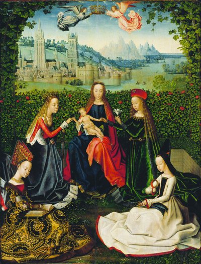 Maagd van de rozentuin door Master of the Legend of Saint Lucy