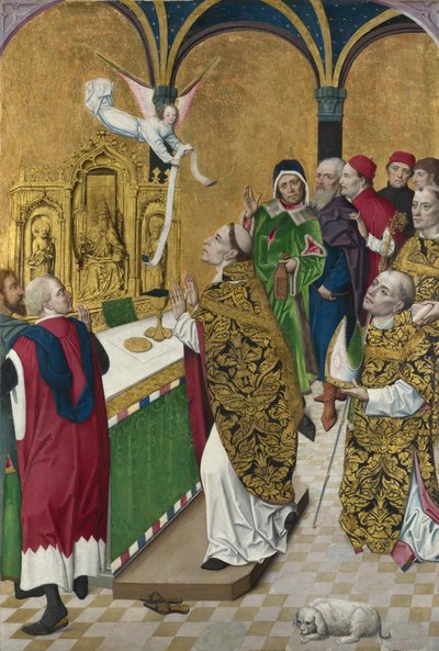 De Mis van Sint Hubertus. Luik van het Werden Altaarstuk, ca. 1485 door Master of the Life of the Virgin