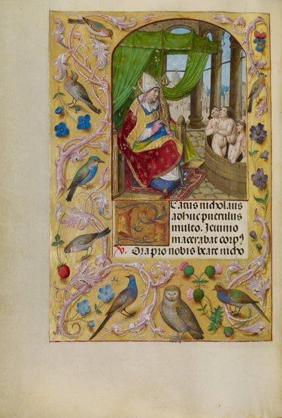 Sinterklaas redt drie jongeren uit een teil door Master of the Lübeck Bible