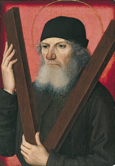 Portret van een man als Sint Andreas door Master of the Magdalen Legend
