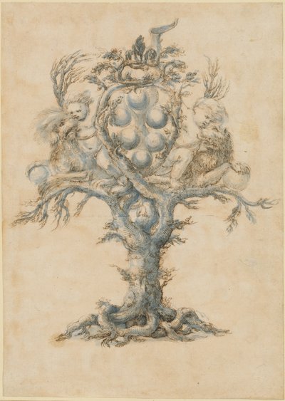 Een wijnkaraf met leeuwen en putti door Master of the Medici Banquet Decanters