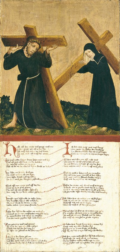 Christus draagt het kruis door Master of the Middle Rhine