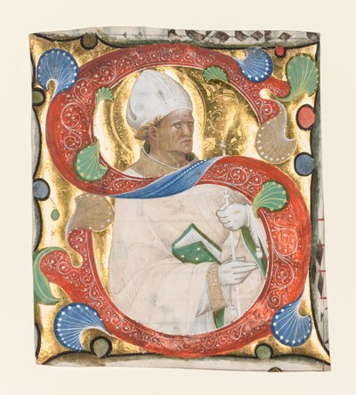 Initiaal S uit een Graduale: Sint Augustinus door Master of the Murano Gradual