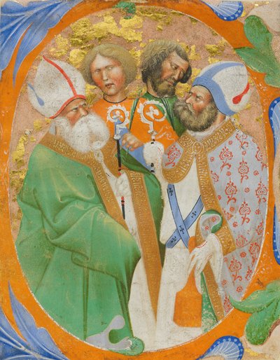 Manuscriptverlichting met vier heiligen in een initiaal O, uit een koorboek, Italiaans door Master of the Murano Gradual