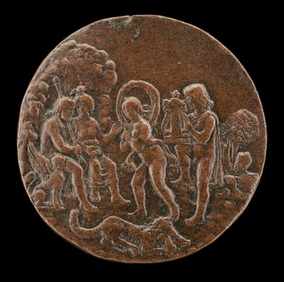 Orpheus en Eurydice voor Pluto en Proserpina, vierde kwart 15e eeuw door Master of the Orpheus Legend