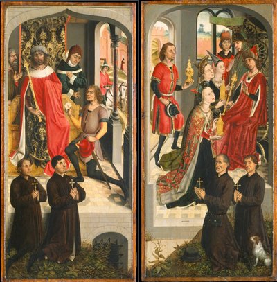 Abners boodschapper voor David, De koningin van Sheba brengt geschenken aan Salomo, ca. 1480 door Master of the Saint Barbara Legend