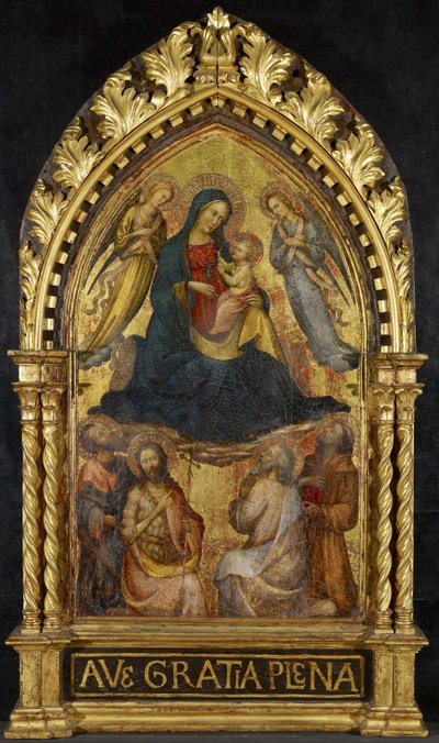 Maagd en Kind met Engelen en Vier Heiligen, ca. 1400-15 door Master of the Straus Madonna
