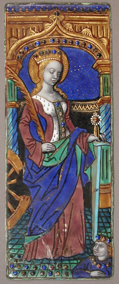 Drieluik paneel met Sint-Catharina, Frans, 15e-16e eeuw door Master of the Triptych of Louis