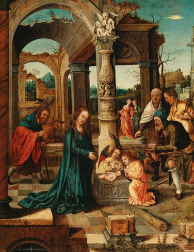 Meester Von Groote - Aanbidding door de herders door Master of the von Groote Adoration
