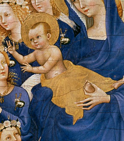 Maagd en Kind, ca. 1395-99 (detail) door Master of the Wilton Diptych
