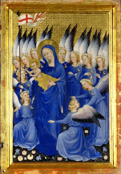 Maagd en Kind met Engelen (Het rechter binnenpaneel van het Wilton-diptiek) door Master of the Wilton Diptych
