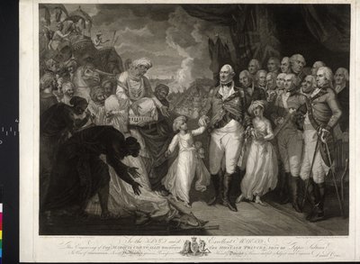 Markies Cornwallis met de twee Indiase prinsen door Mather Brown