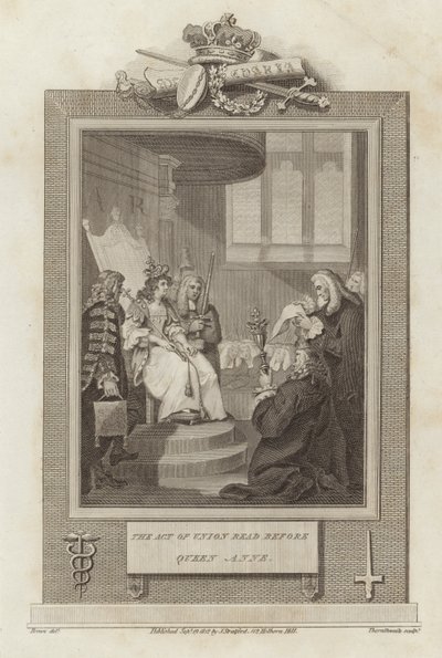 De Act of Union voorgelezen aan koningin Anne door Mather Brown