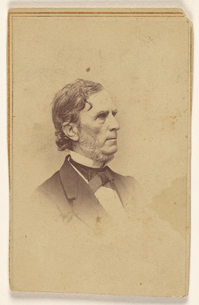 Niet-geïdentificeerde man met grijzende baard, zonder snor, in profiel, gedrukt in vignetstijl door Mathew B. Brady