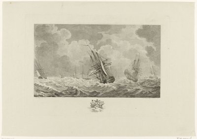 Nederlandse vloot in de storm, 1784 door Mathias de Sallieth