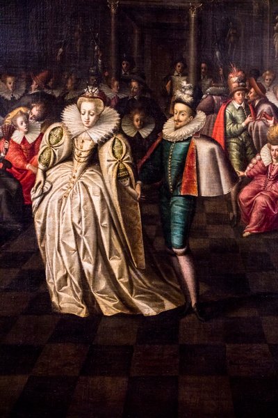 Pavane aan het hof van Henri III, detail door Maître des Bals à la cour des Valois