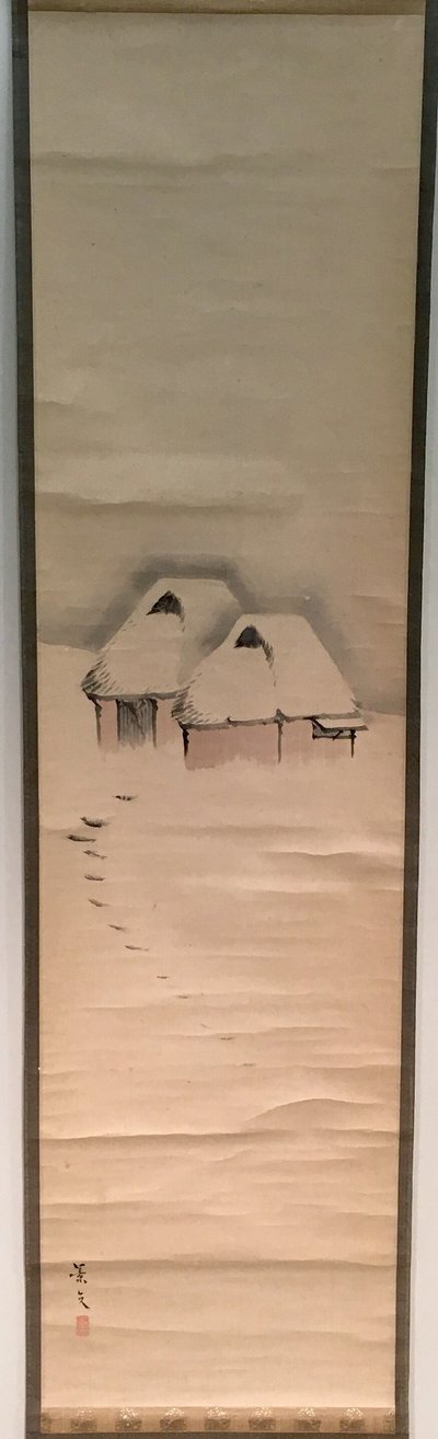 Twee hutten in de sneeuw door Matsumura Keibun