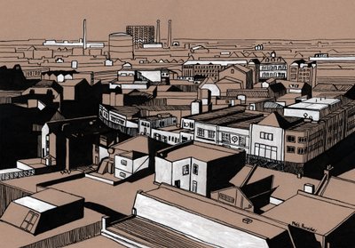 Croydon View, 2016 (acrylinkt op board) door Matt Bannister