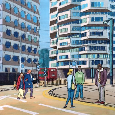 East Croydon, 2016 (gemengde techniek op paneel) door Matt Bannister