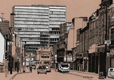 South End - Croydon, 2016 (acrylinkt op board) door Matt Bannister