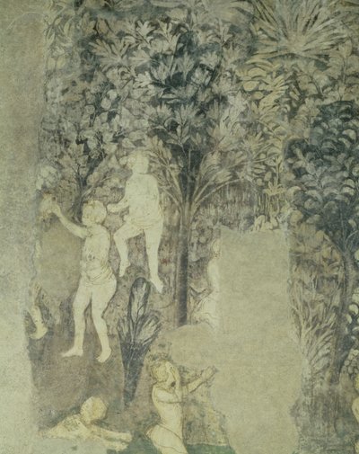 Detail van mannen die baden uit het decoratieve schema in de Hal van de Pausen door Matteo Giovanetti