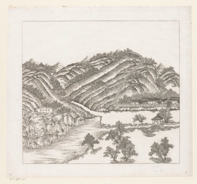 Gezicht op een deel van het keizerlijk zomerpaleis in Chengde (Jehol) te China door Matteo Ripa
