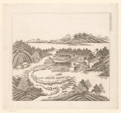 Gezicht op een deel van het keizerlijk zomerpaleis in Chengde (Jehol) te China door Matteo Ripa