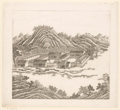 Gezicht op een deel van het keizerlijk zomerpaleis in Chengde (Jehol) te China door Matteo Ripa