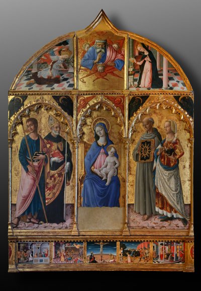 Madonna en Kind met Heiligen Jacobus, Augustinus, Bernardinus en Margaretha, eerste decennia van de 14e eeuw door Matteo di (c.1430 95) Giovanni
