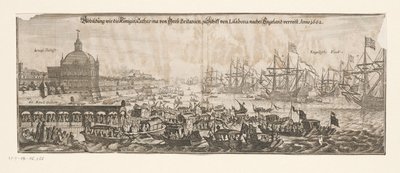 Vertrek van de vloot met Catharina van Bragança naar Engeland, 20 april 1662 door Matthäus Merian (II)
