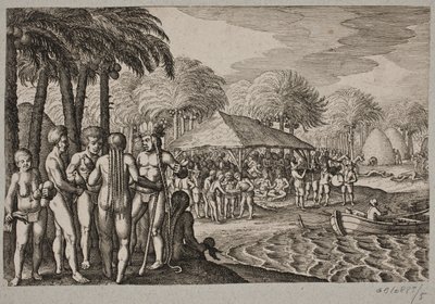 Over de ontvangst van de Nederlanders op een ander eiland door Matthäus Merian d.Æ.