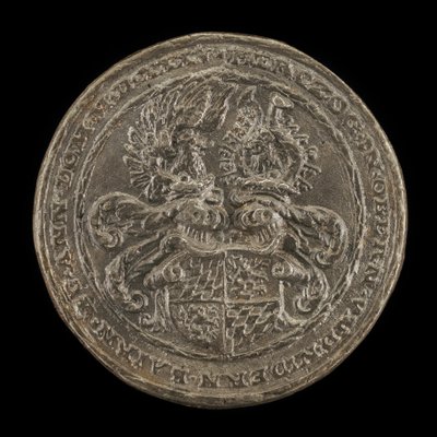 Schild met helmen en wapens [achterzijde], 1535 door Matthes Gebel