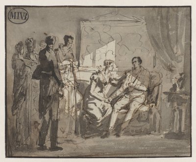 Koningin Wilhelmina bezoekt de gewonde Prins van Oranje, na de slag bij Waterloo, in Brussel door Mattheus Ignatius van Bree